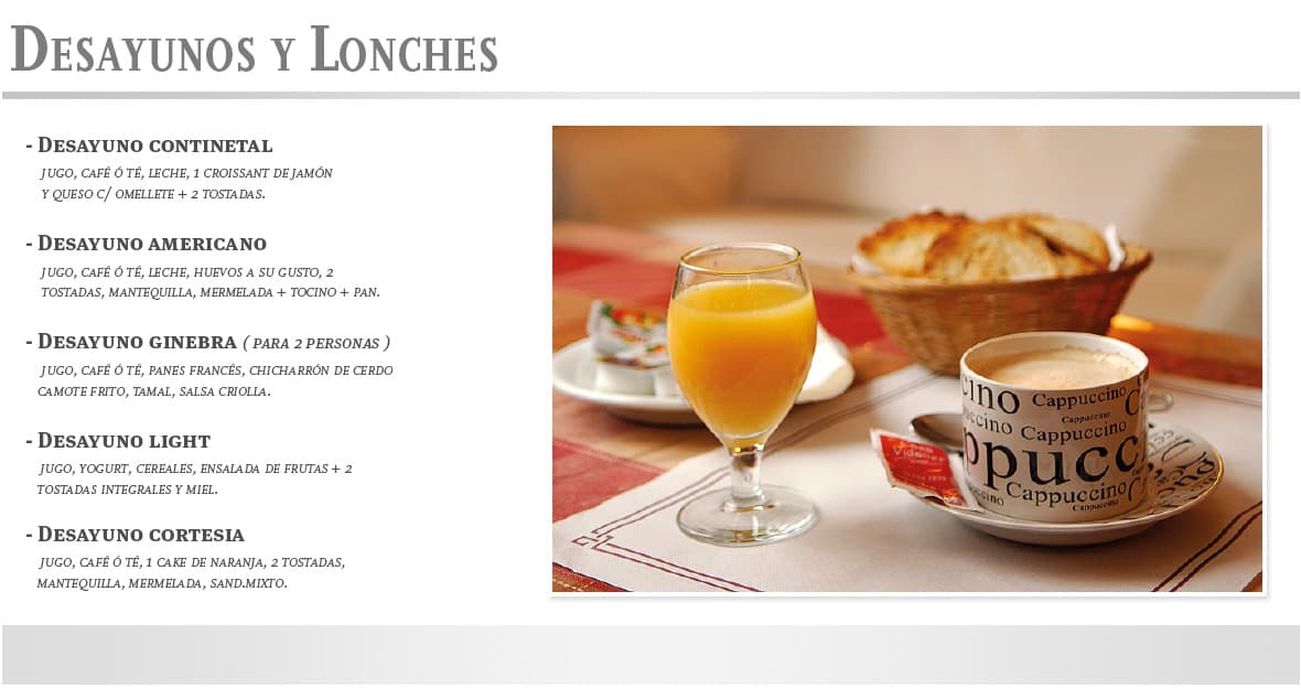 Carta de Desayunos y Lonches — Hotel Ginebra